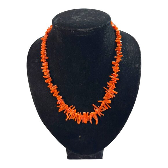 Vintage Red Coral Branch Beaded Necklace Statement 16" Natural Southwest - Picture 1 of 7